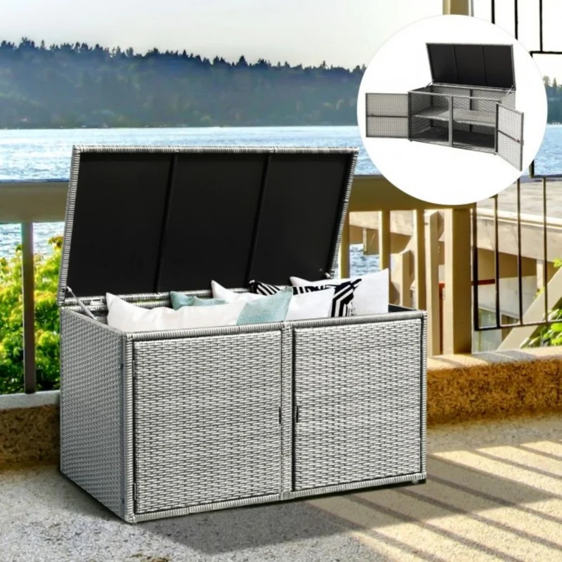 88 Gal. Outdoor Storage Bench Garden Patio Rattan Storage Container Box