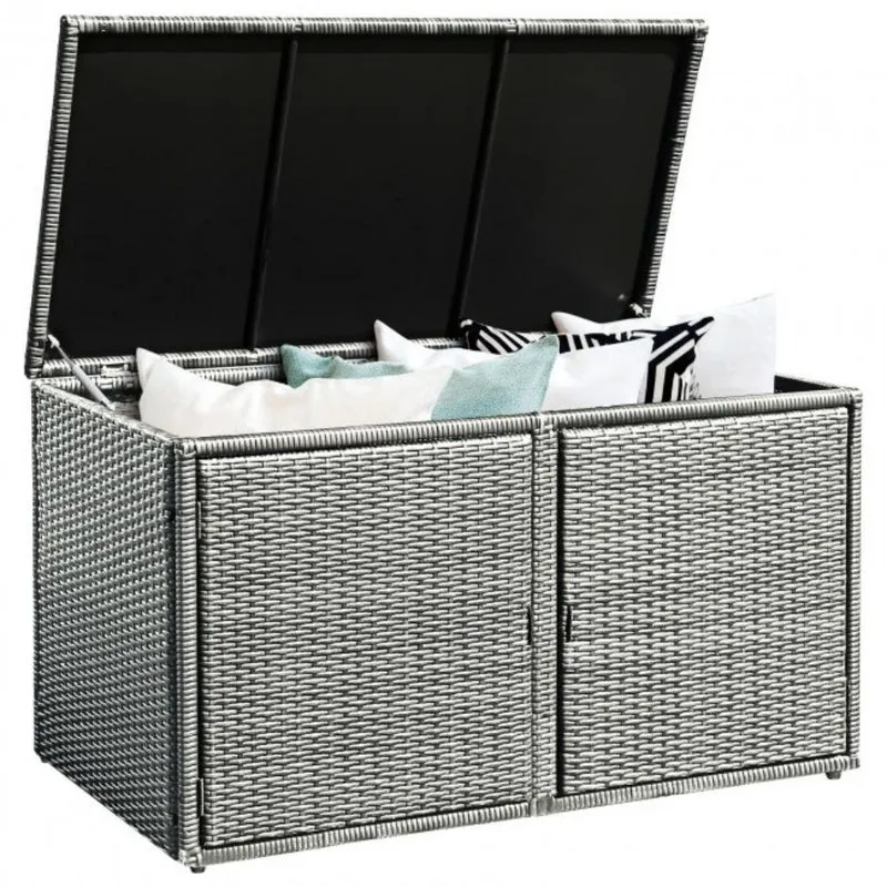 88 Gal. Outdoor Storage Bench Garden Patio Rattan Storage Container Box
