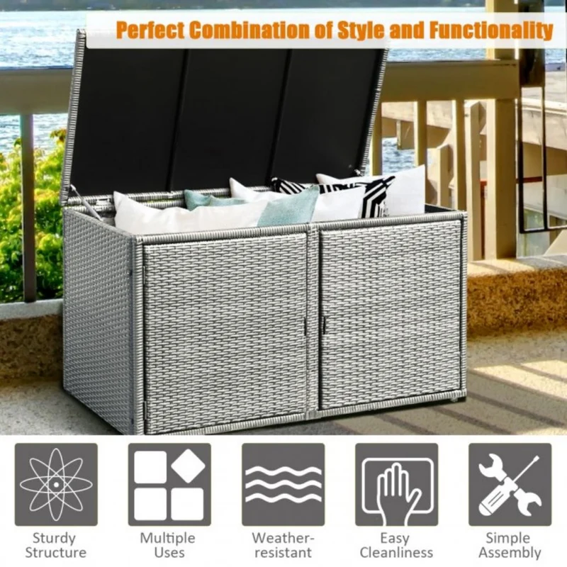 88 Gal. Outdoor Storage Bench Garden Patio Rattan Storage Container Box