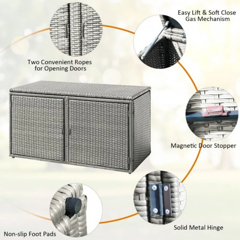 88 Gal. Outdoor Storage Bench Garden Patio Rattan Storage Container Box