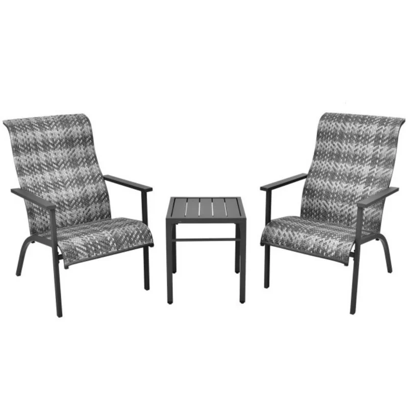 Gray 3-Piece Outdoor Rattan Bistro Set