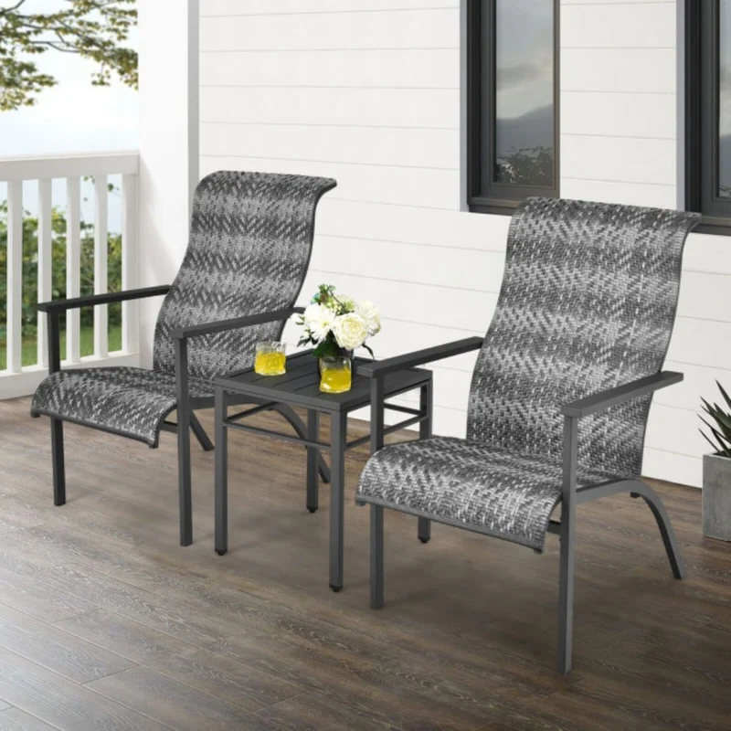 Gray 3-Piece Outdoor Rattan Bistro Set