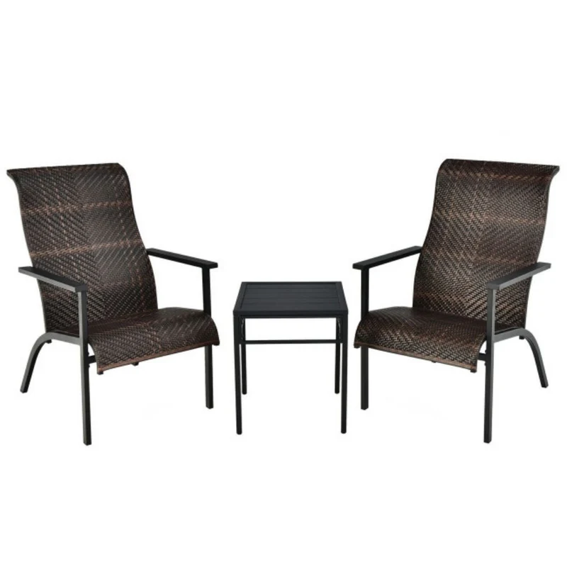 Brown 3-Piece Outdoor Rattan Bistro Set