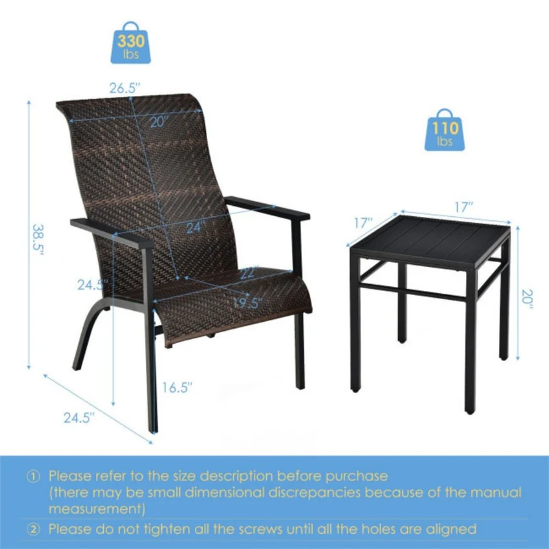 Brown 3-Piece Outdoor Rattan Bistro Set