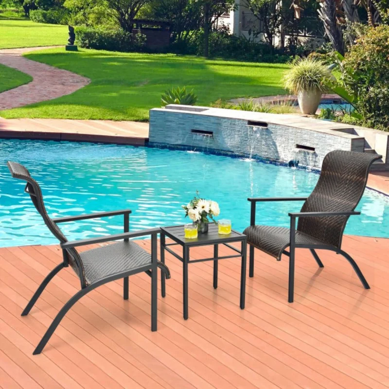 Brown 3-Piece Outdoor Rattan Bistro Set