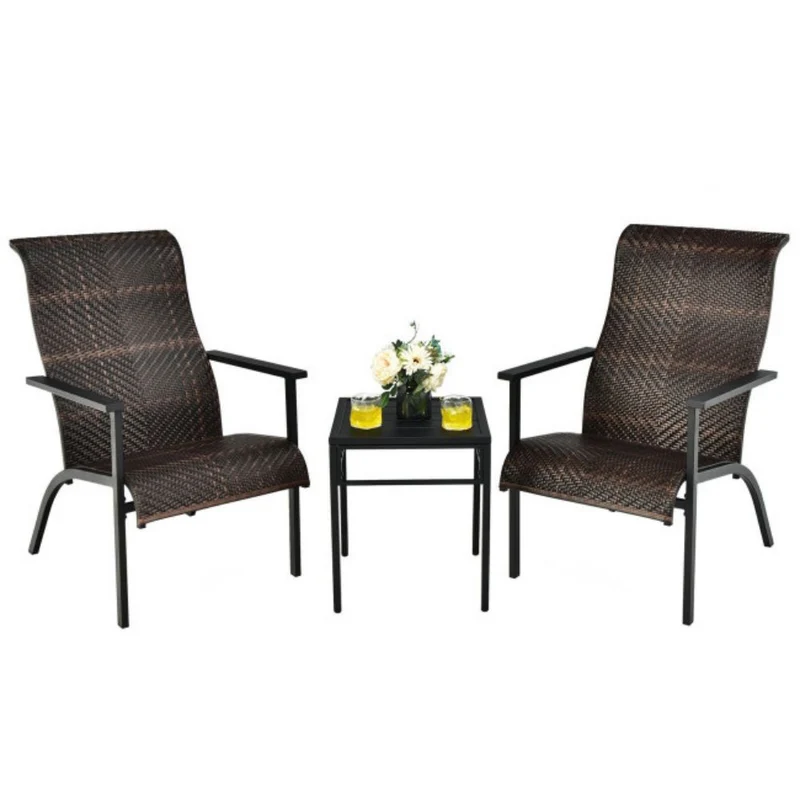Brown 3-Piece Outdoor Rattan Bistro Set