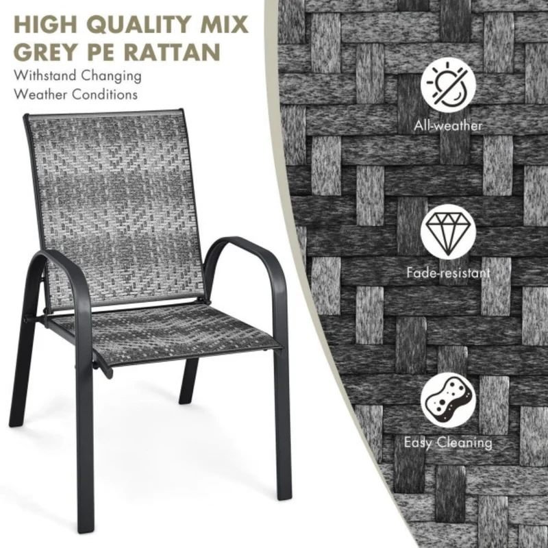 Gray PE Wicker Outdoor Dining Stackable Chairs (Set of 6)