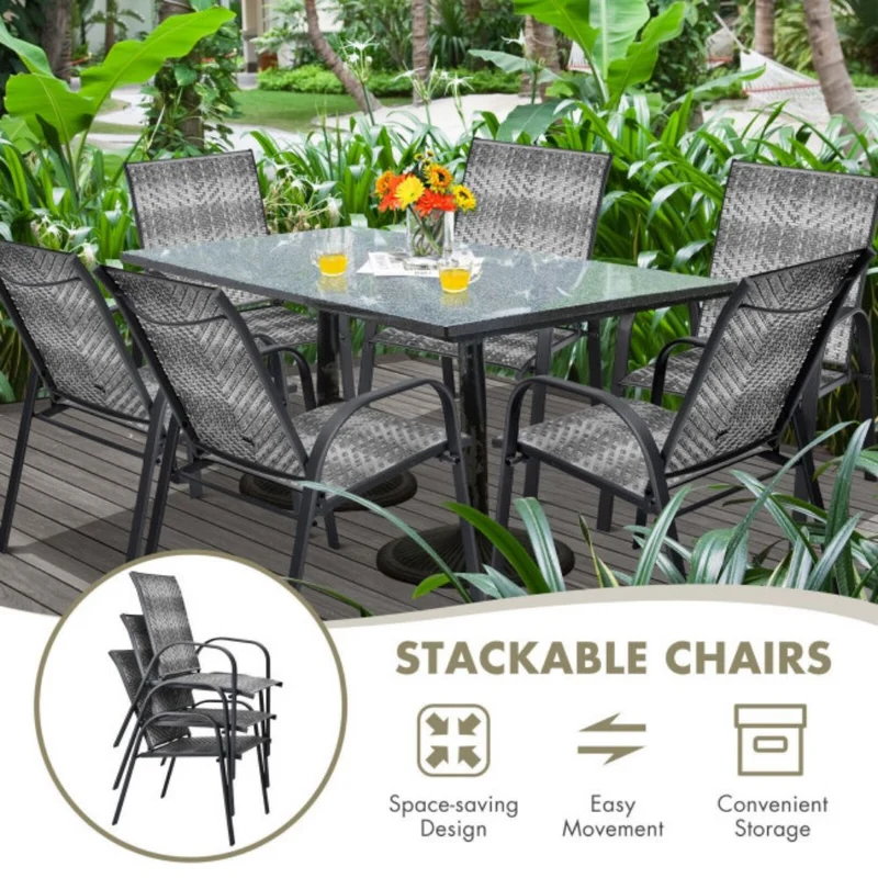 Gray PE Wicker Outdoor Dining Stackable Chairs (Set of 6)