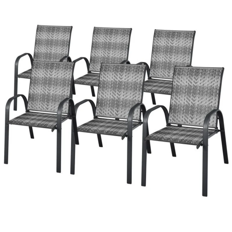 Gray PE Wicker Outdoor Dining Stackable Chairs (Set of 6)