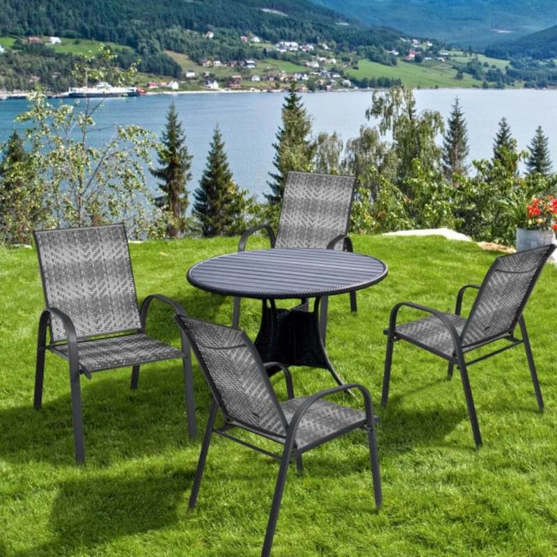 Gray PE Wicker Outdoor Dining Stackable Chairs (Set of 6)