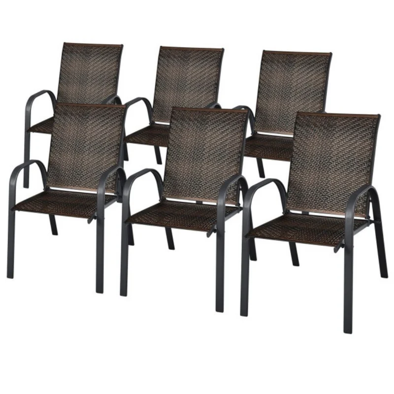 Brown PE Wicker Outdoor Stackable Dining Chairs (Set of 6)