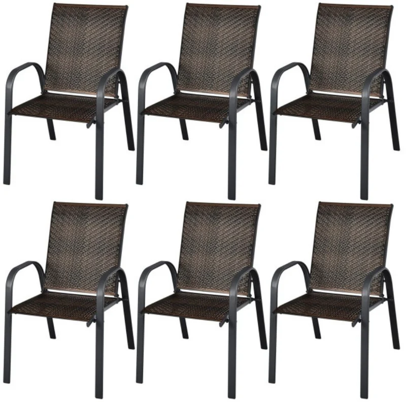 Brown PE Wicker Outdoor Stackable Dining Chairs (Set of 6)