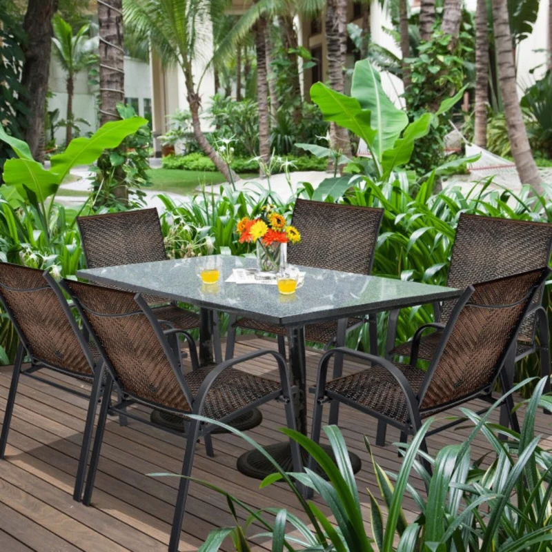 Brown PE Wicker Outdoor Stackable Dining Chairs (Set of 6)