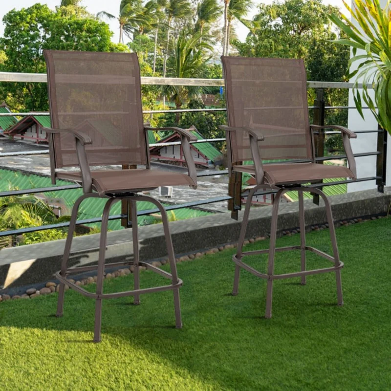 2-Piece Metal 360¡ã Rotation Swivel Outdoor Bar Stool Set