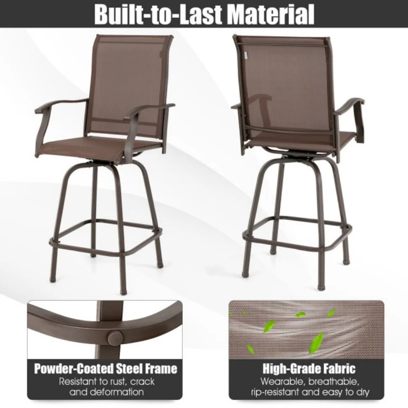 2-Piece Metal 360¡ã Rotation Swivel Outdoor Bar Stool Set