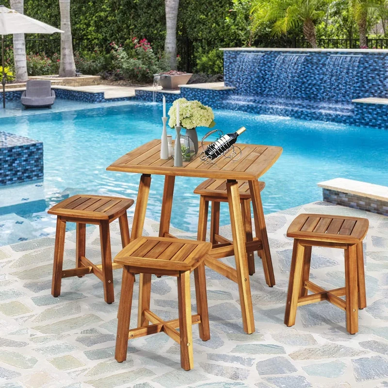 5-Piece Acacia Wood Patio Dining Set