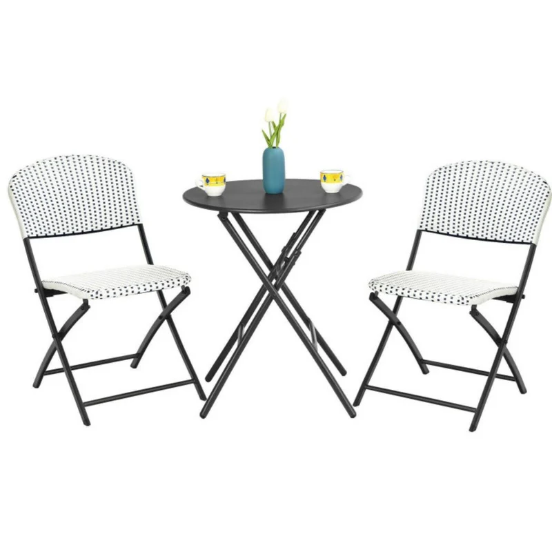 3-Piece Patio Rattan Outdoor Bistro Set with Round Dining Table and 2-Chairs