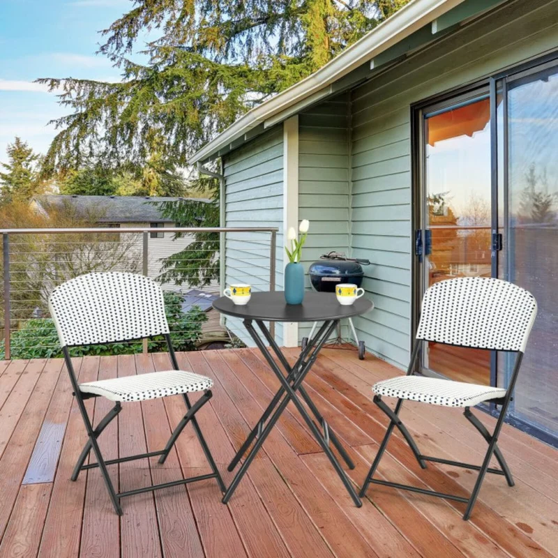 3-Piece Patio Rattan Outdoor Bistro Set with Round Dining Table and 2-Chairs