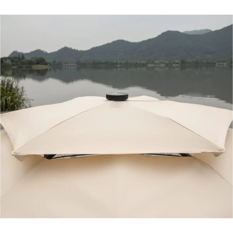SUGIFT Outdoor Gazebo Steel Fabric Round Soft Top Gazebo with Removable Curtains