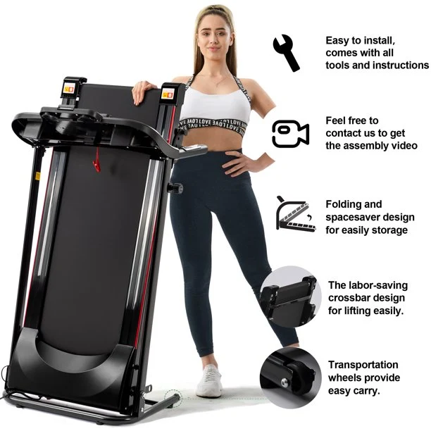 SUGIFT Smart Electric Folding Treadmill with Incline 2.5HP 12KM/H Electric Treadmill for Home, Bluetooth Music Cup Holder Heart Rate Sensor