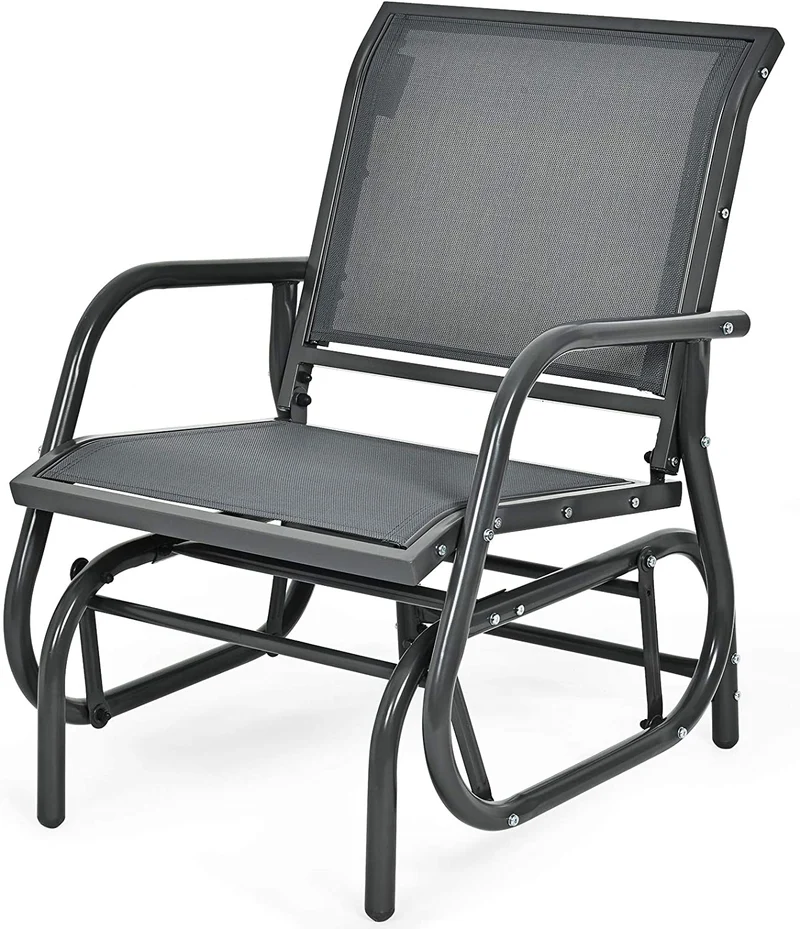 Outdoor Gray Metal Steel Single Swing Glider Rocking Chair with Armrest