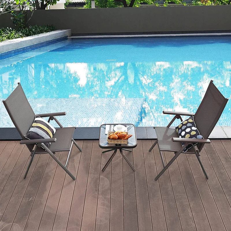 2-Piece Outdoor Gray Patio Aluminium Folding Dining Chairs with Adjustable Back