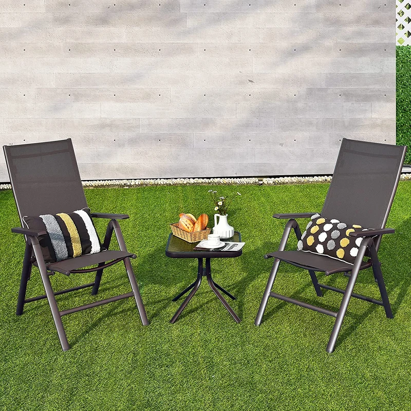 2-Piece Outdoor Gray Patio Aluminium Folding Dining Chairs with Adjustable Back
