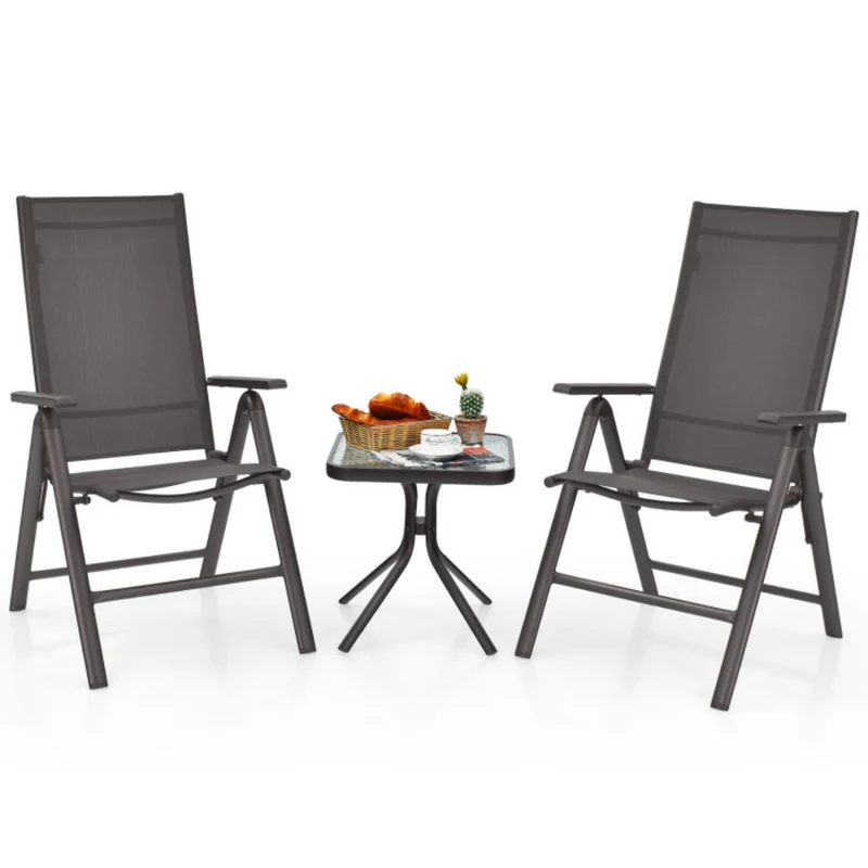 2-Piece Outdoor Gray Patio Aluminium Folding Dining Chairs with Adjustable Back