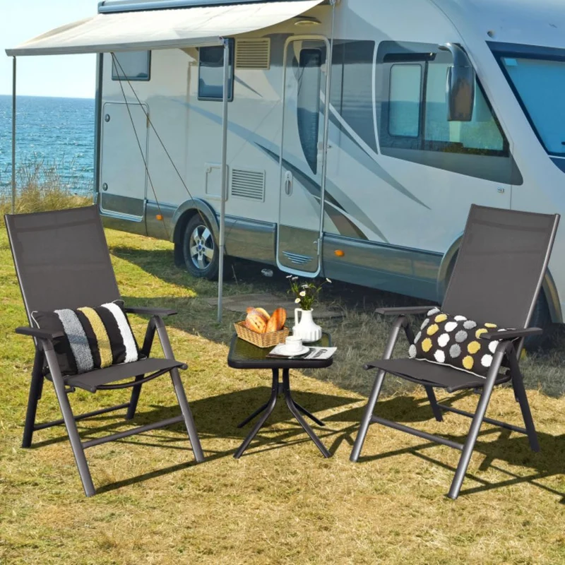 2-Piece Outdoor Gray Patio Aluminium Folding Dining Chairs with Adjustable Back