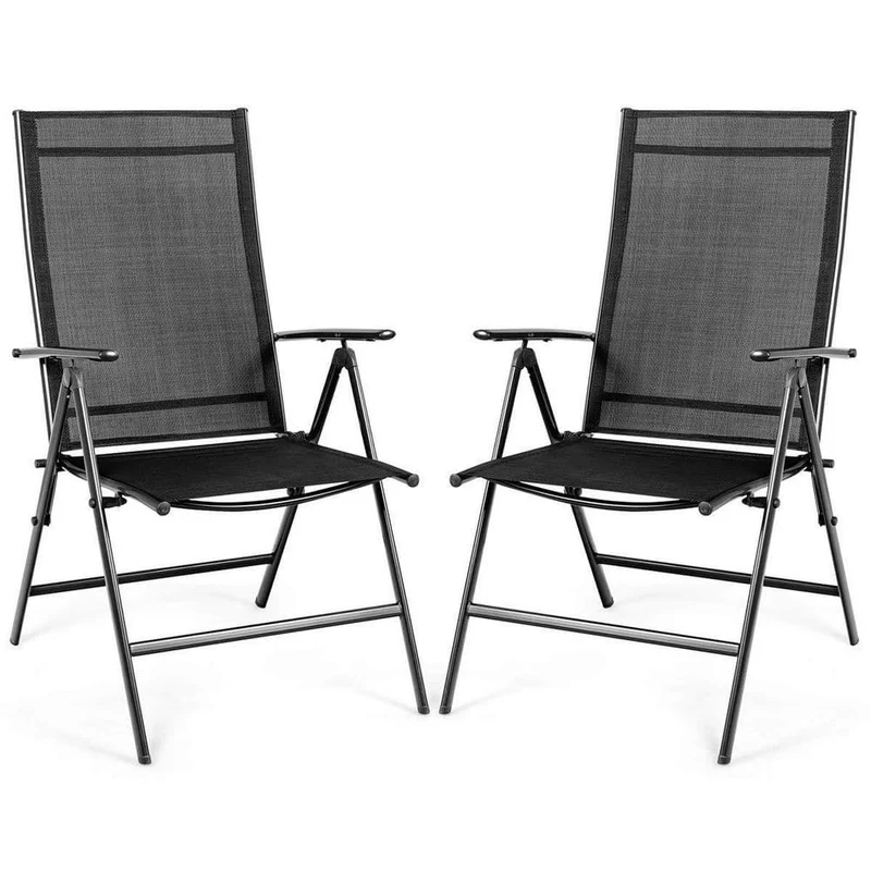 Black Metal Outdoor Dining Chairs Patio Folding Chairs (Set of 2)