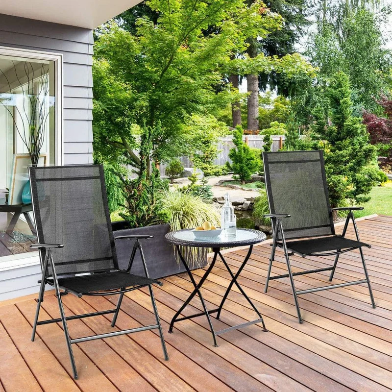 Black Metal Outdoor Dining Chairs Patio Folding Chairs (Set of 2)