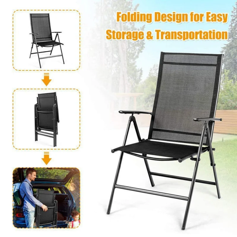 Black Metal Outdoor Dining Chairs Patio Folding Chairs (Set of 2)