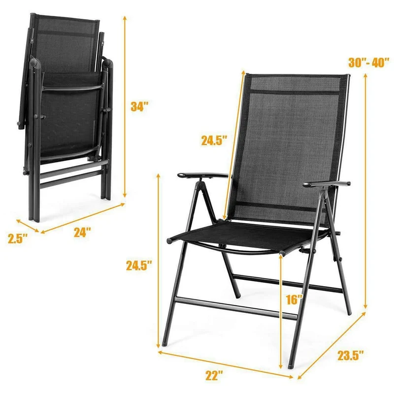 Black Metal Outdoor Dining Chairs Patio Folding Chairs (Set of 2)