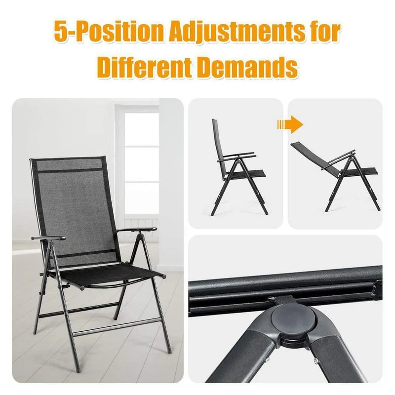 Black Metal Outdoor Dining Chairs Patio Folding Chairs (Set of 2)