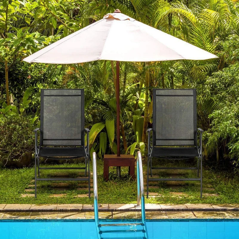 Black Metal Outdoor Dining Chairs Patio Folding Chairs (Set of 2)