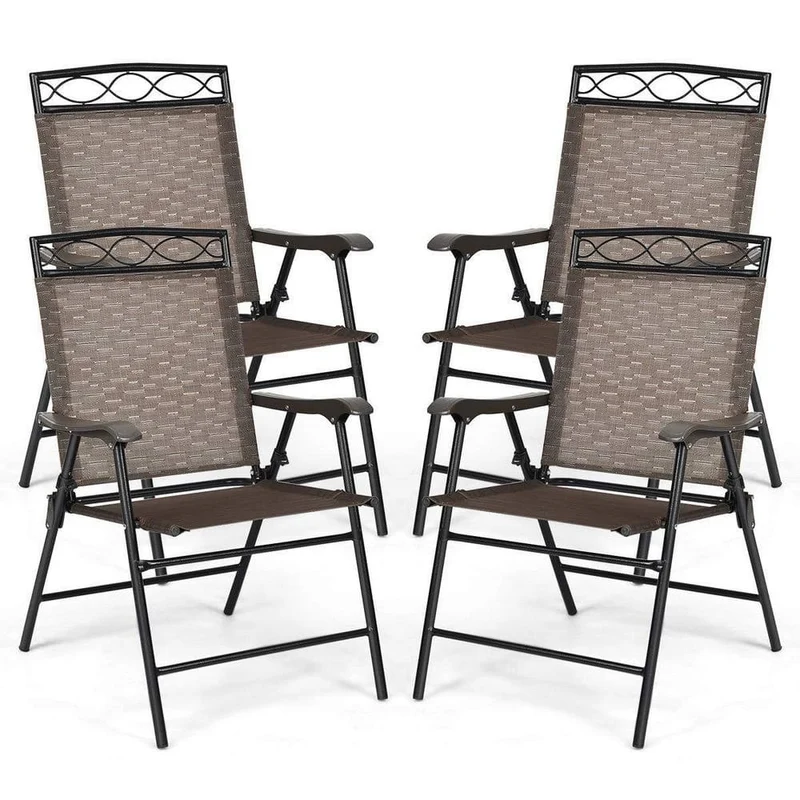 Brown Metal Outdoor Dining Chairs Patio Folding Chairs (Set of 4)
