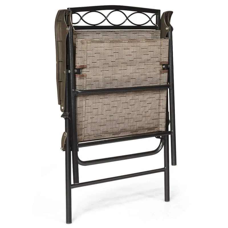 Brown Metal Outdoor Dining Chairs Patio Folding Chairs (Set of 4)