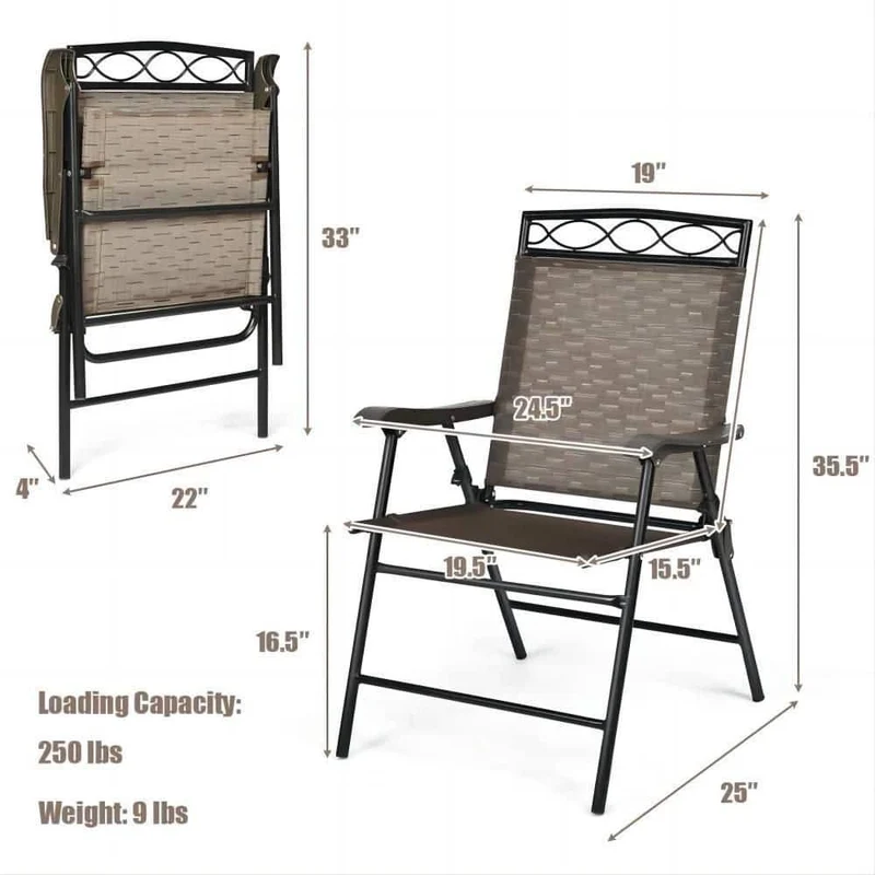 Brown Metal Outdoor Dining Chairs Patio Folding Chairs (Set of 4)