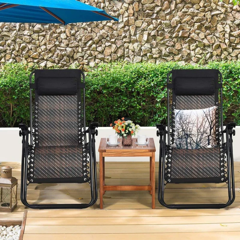 Folding Recliner Mix Brown Rattan Zero Gravity Wicker Patio Lounge Chair with Headrest