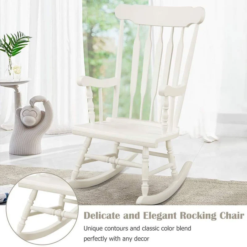 White All-Weather Solid Wood Outdoor Rocking Chair