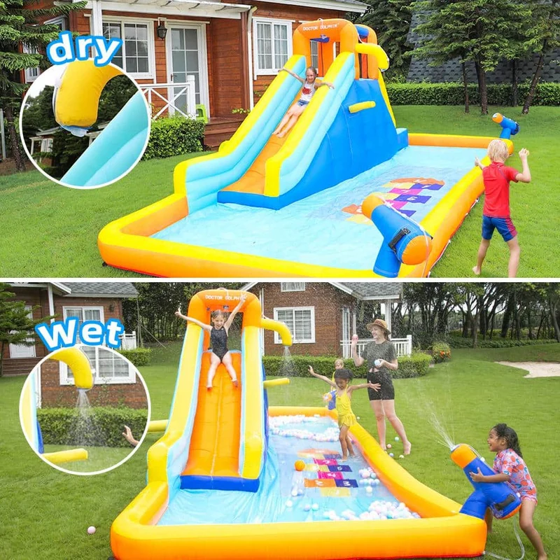 Inflatable Bouncer Water Slide Bounce House Splash Pool with Blower