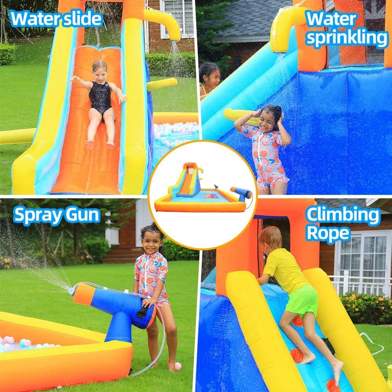 Inflatable Bouncer Water Slide Bounce House Splash Pool with Blower