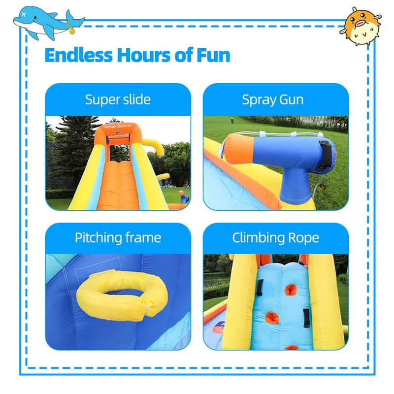 Inflatable Bouncer Water Slide Bounce House Splash Pool with Blower