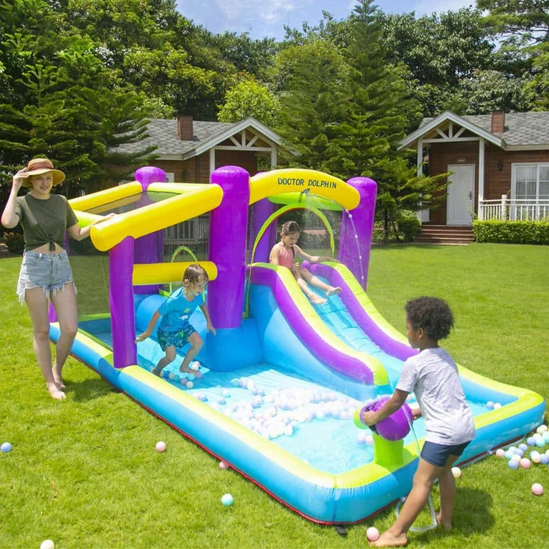 Multi-Color Inflatable Water Slide Outdoor Kids Water Park Play Center with Blower