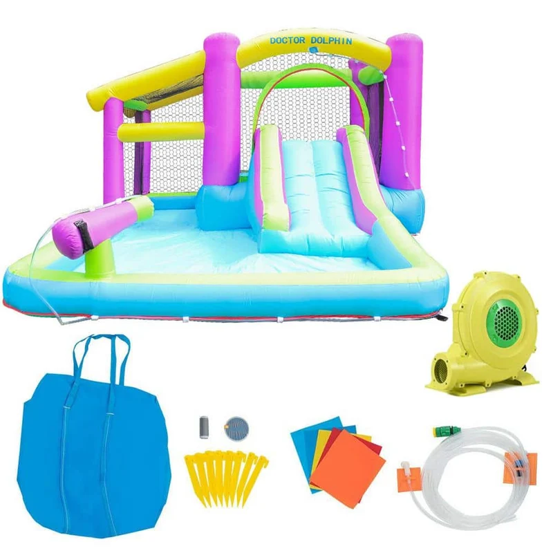 Multi-Color Inflatable Water Slide Outdoor Kids Water Park Play Center with Blower