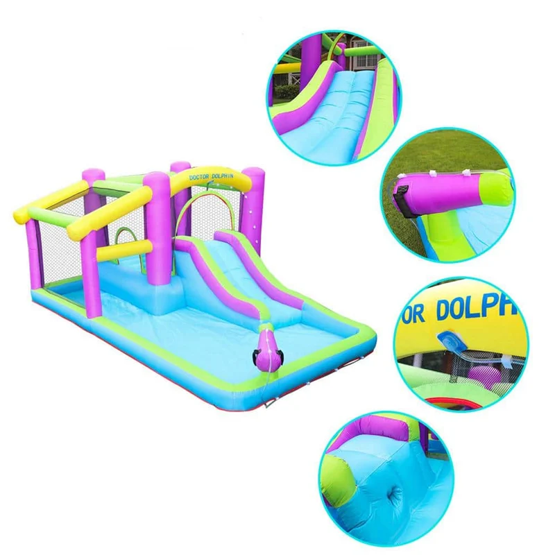 5-in-1 Multi-Color Inflatable Water Slide Outdoor Kids Water Park Play Center with Air Blower