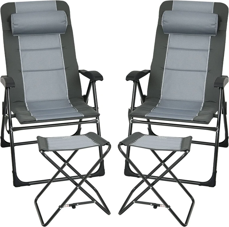 2-Pieces Patio Folding Dining Chairs set with Adjustable Backrest and Ottomans