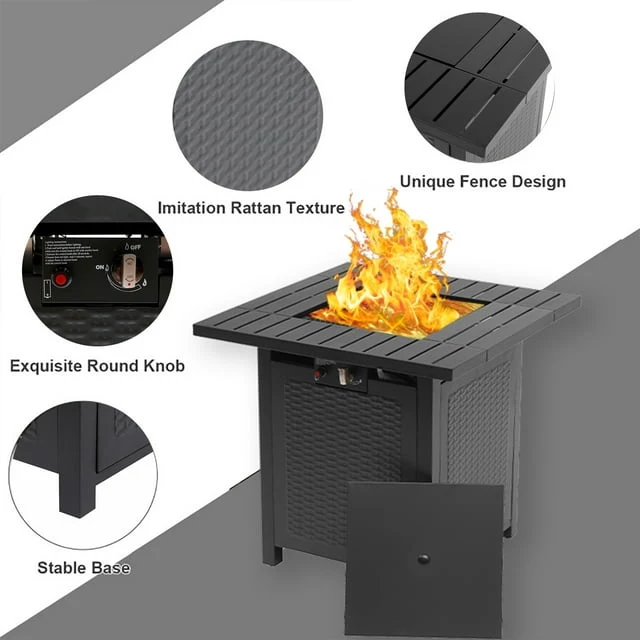 SUGIFT 28in Outdoor Gas Fire Pit Table 50,000 BTU Square Propane Fire Pit Table W/ Cover