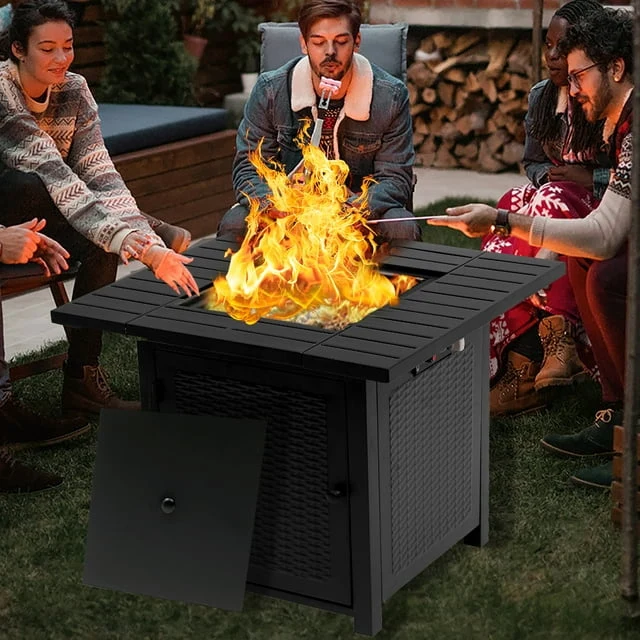 SUGIFT 28in Outdoor Gas Fire Pit Table 50,000 BTU Square Propane Fire Pit Table W/ Cover