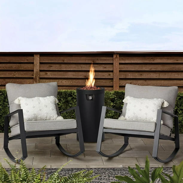 SUGIFT 2-Piece Outdoor Rocker Set- Black Frame Gray Cushions